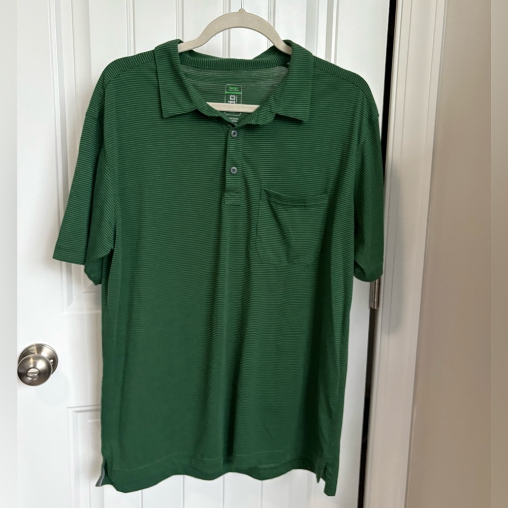 Stio Forest Green Striped Polo Shirt